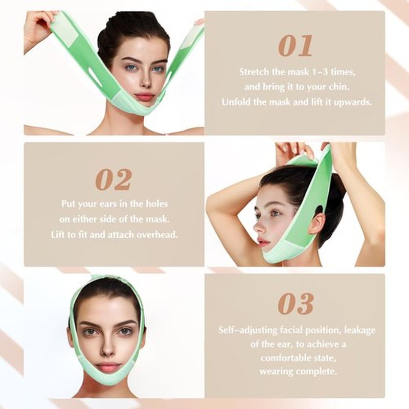 Beiskll Reusable V Line Lifting Mask with Chin Strap, V Shaped Face Mask for Sagging, Jaw Exerciser (Pink and Green)