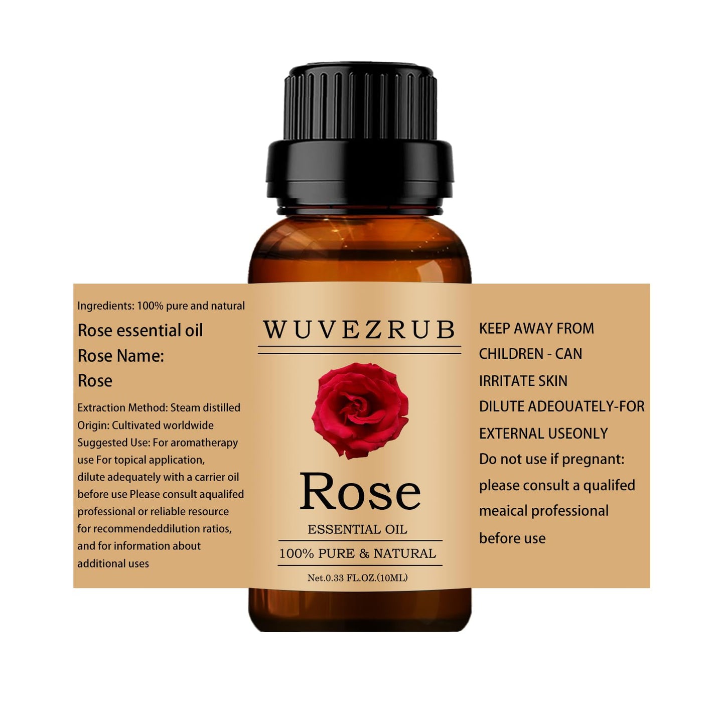 Wuvezrub Rose Essential Oils 10ML, 100% Pure and Natural Essential Oil for Aromatherapy Diffuser - 0.33 Fl Oz/Rose