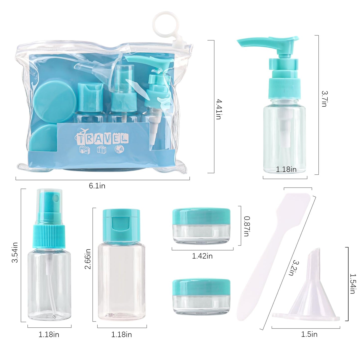 Mekupeu 7 Pack Portable Small Travel Squeeze Kit Reusable Cosmetic Container Lotion Pump Spray Flip Cap Bottle Jar cream bottles Travel Separate Bottles (Purple)