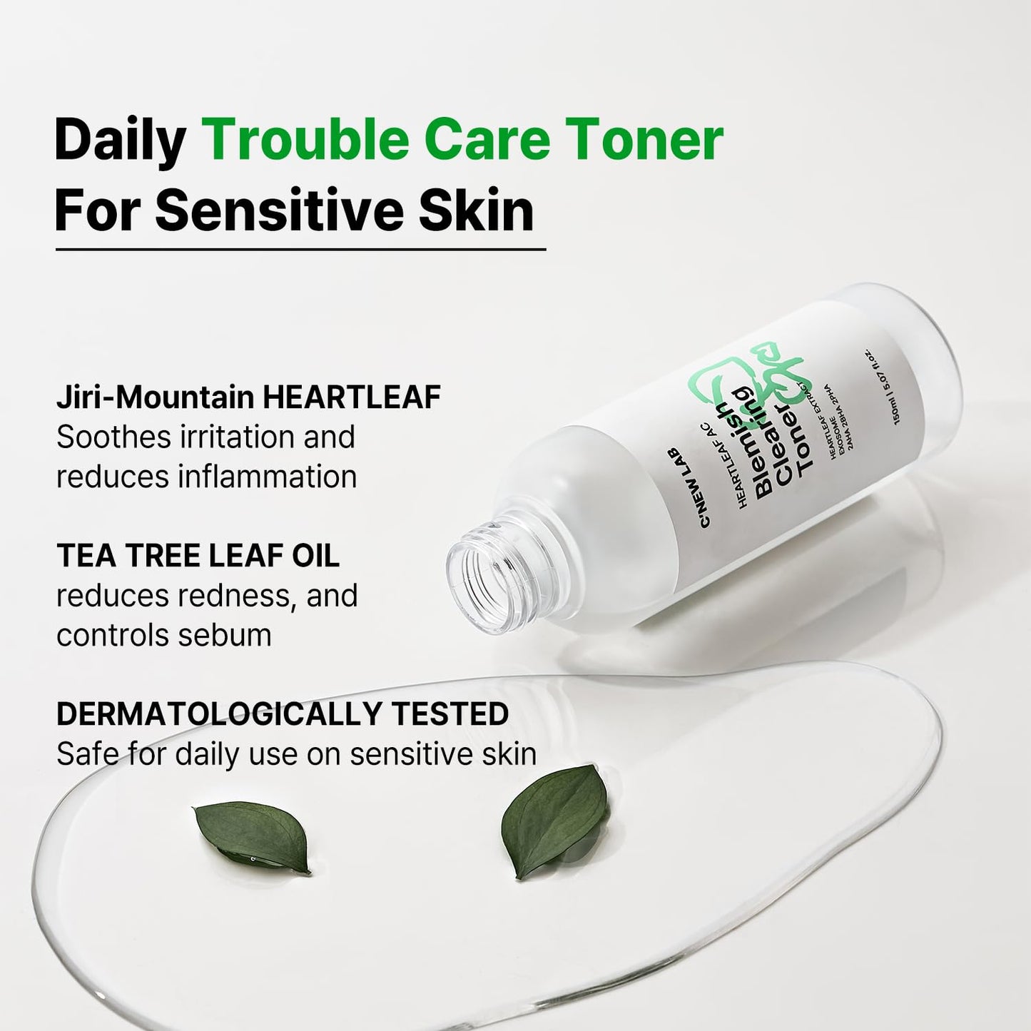 C’New LAB Heartleaf AC Blemish Clearing Toner 150ml (5.07 fl.oz.) | Sebum & Acne Control, Pore Tightening, Skin Balancing Toner | Heartleaf Extract, Heartleaf Exosome, PHA, Korean Facial Toner