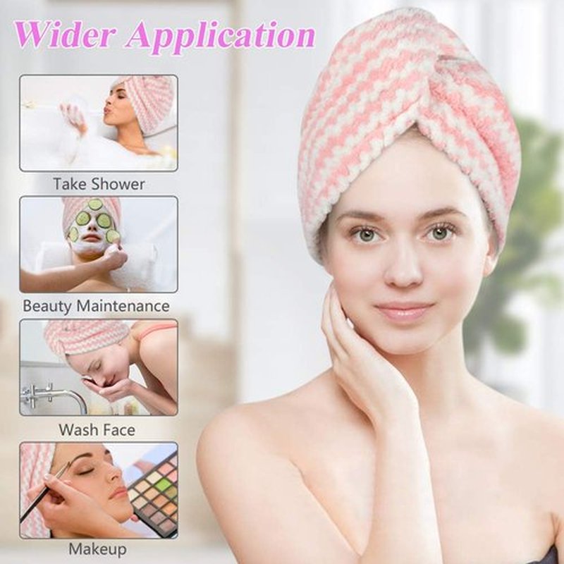 VIVOTE Microfiber Hair Towel Turban Wrap - 3 Pack, Hair Fast Drying Hat, Hair Dry Cap, Head Turban, Super Absorbent, Soft, Lightweight, Anti Frizz, Women 10 x 25.5 Inch (Light Pink)