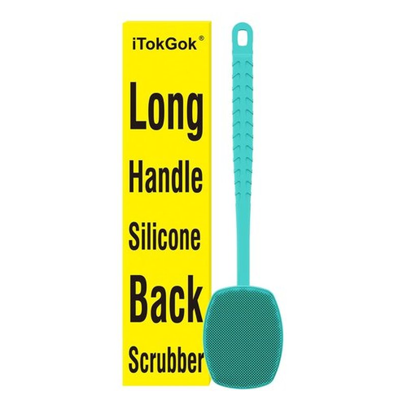 iTokGoK® All New Premium Silicone Back Scrubber with Tire Anti-Slip Long Handle for Shower, Gentle Exfoliating and Massage Brush Scrubber for Sensitive Skin for Men and Women (Mint Green)