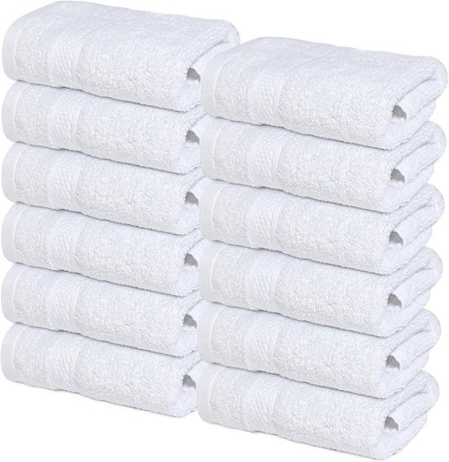 Infinitee Xclusives Premium Wash Cloths for Showering [13x13] – 100% Cotton Washcloths [Pack of 12], Soft and Absorbent Face Towels for Bathroom Wash Clothes, Gym, and Spa |Brilliant White|