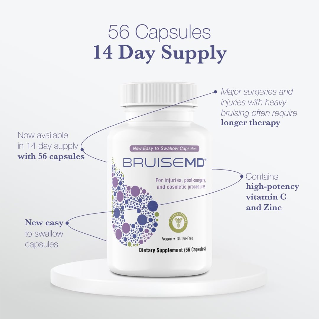 BruiseMD Bromelain 500mg 2,400GDU/g Supplement with Zinc and Vitamin C for Swelling, Inflammation, and Discoloration, Easy to Swallow Capsules (14-Day Supply) - Advanced Formula