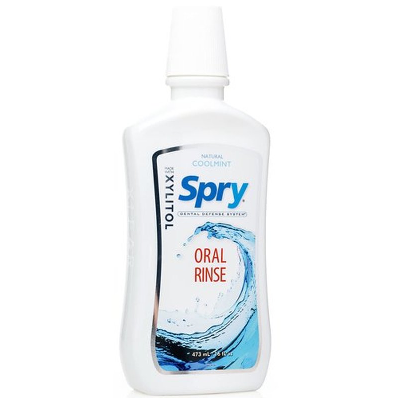 Spry Xylitol Mouthwash Fluoride Free, Oral Rinse with Enamel Support, Natural Cool Mint - 16 fl oz (Pack of 2)