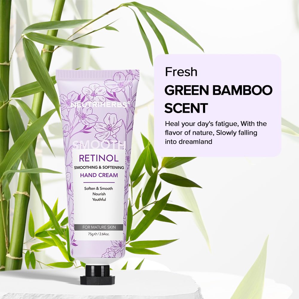 Neutriherbs Retinol Hand Cream, Lightweight Anti-Aging Hand Moisturizer for Hand Wrinkles. Soften Smooth Nourish Hand, Protect Skin, Nails, Cuticles with Green Bamboo Scent - 2.64oz