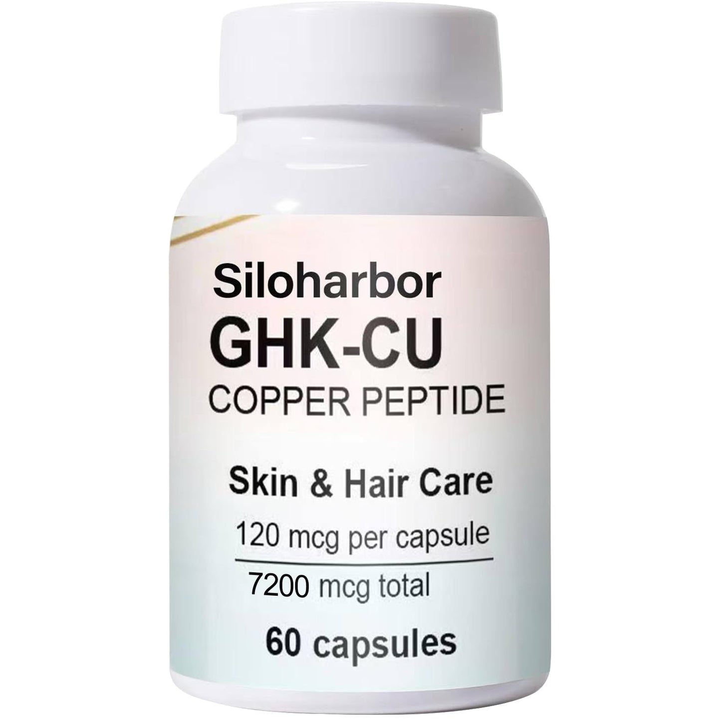 Siloharbor GHK-Cu Copper Peptide Supplement, 120mcg High-Purity Supplement for Skin & Hair, Enteric-Coated for Maximum Absorption, Vegan & Gluten-Free (60 Count)