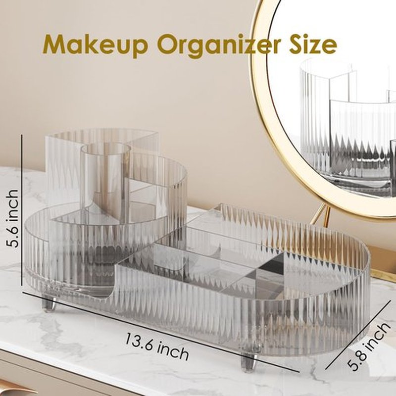 Makeup Organizer Countertop Rotating Makeup Organizer for Vanity Large Capacity Cosmetic Display Case with Makeup Brush Holder Cosmetic Organizer Countertop（Clear）
