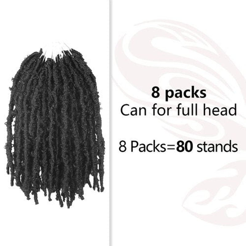 NISEYO NU Short Pre-looped Butterfly Locs Crochet Hair 12 Inch 8 Packs Light Weight & Soft Distressed Locs,2#(Off Black)
