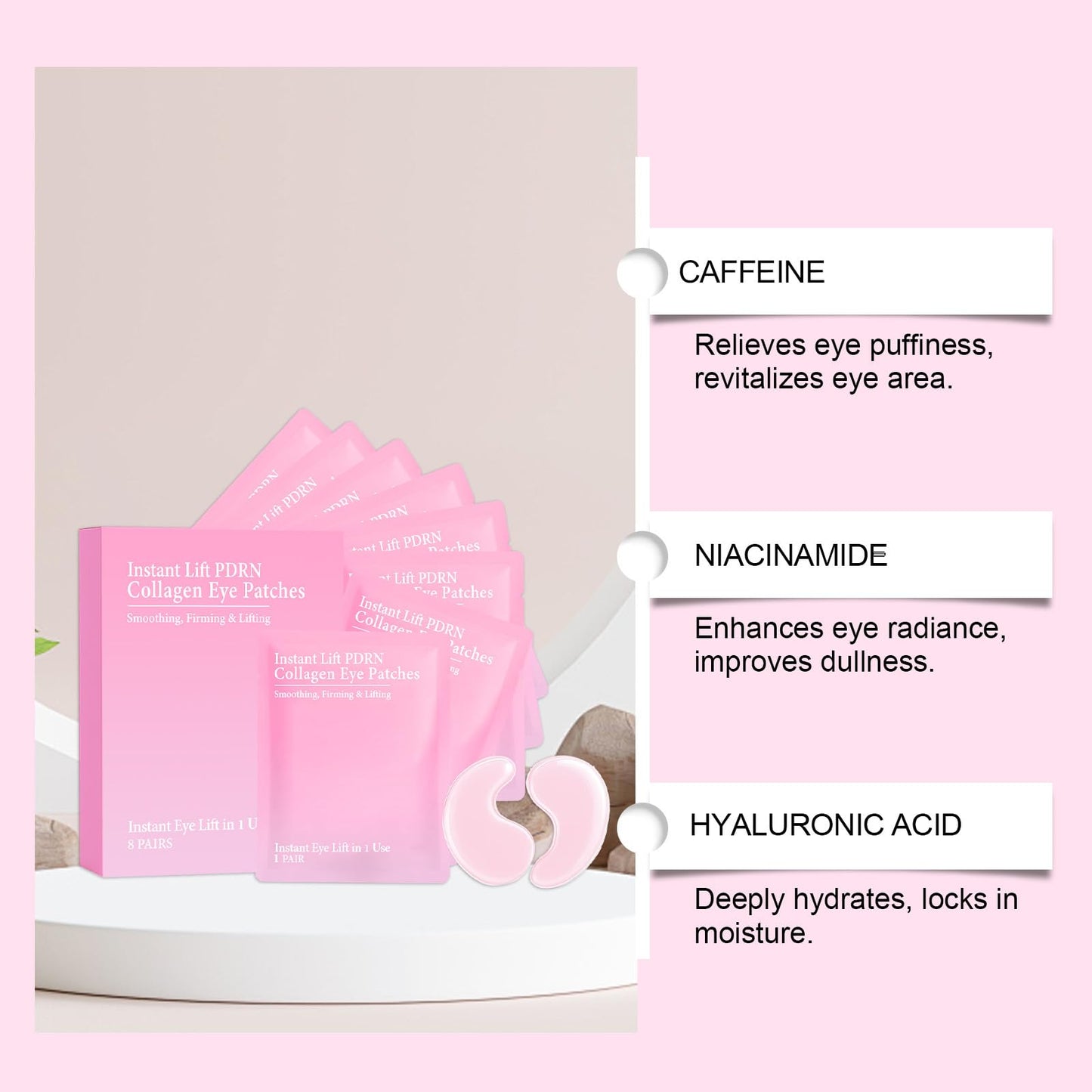 CHHQLZS Instalift PDRN Eyes Patches, Upgrade Instant Collagen Serene Eyes Mask for Dark Circles & Puffy Eyes, Hydrating Anti-Wrinkle Under Eyes Patches with Hyaluronic Acid, 8 Pairs (2 Box/16 Pairs)