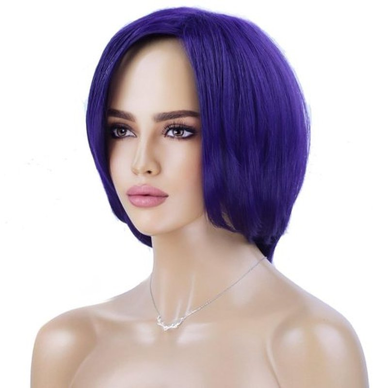 RightOn Orange Wig Short Straight Bob Wig Dark Orange Wig for Cosplay Party Wig Cap and Eye Mask Included (Dark Purple)