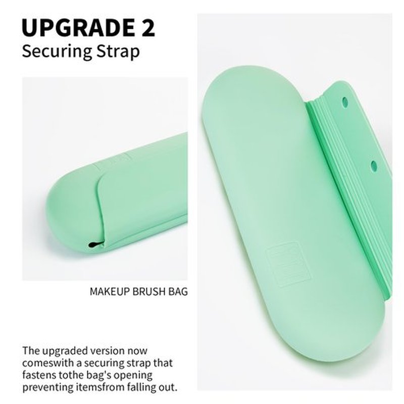 AGIKET Silicone Makeup Brush Holder Travel Cosmetic Bag：Soft Portable Cosmetic Face Brushes Holder with Upgrade Anti-Fall Out Magnetic Closure, Large Travel Makeup Brush Case - Green