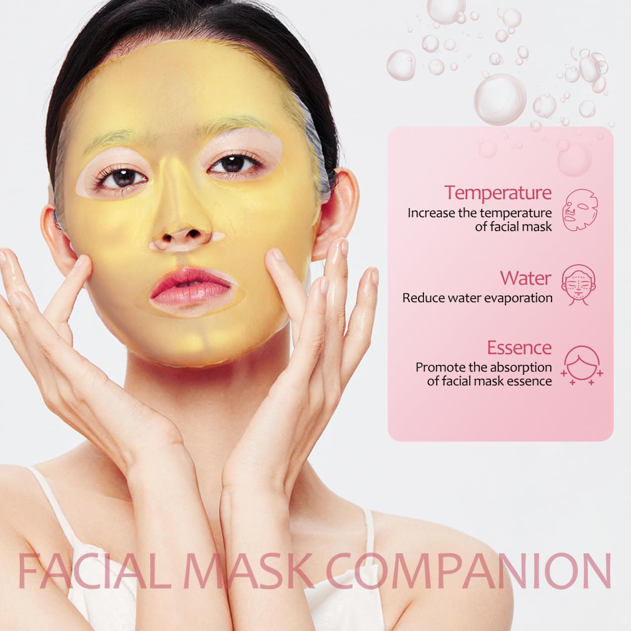 balacoo 3 Pcs Silicone Facial Mask, Reusable Face Mask Cover, Moisturizing Face Silicone for Women and Facial Smoothies Care Tool (White, Golden)