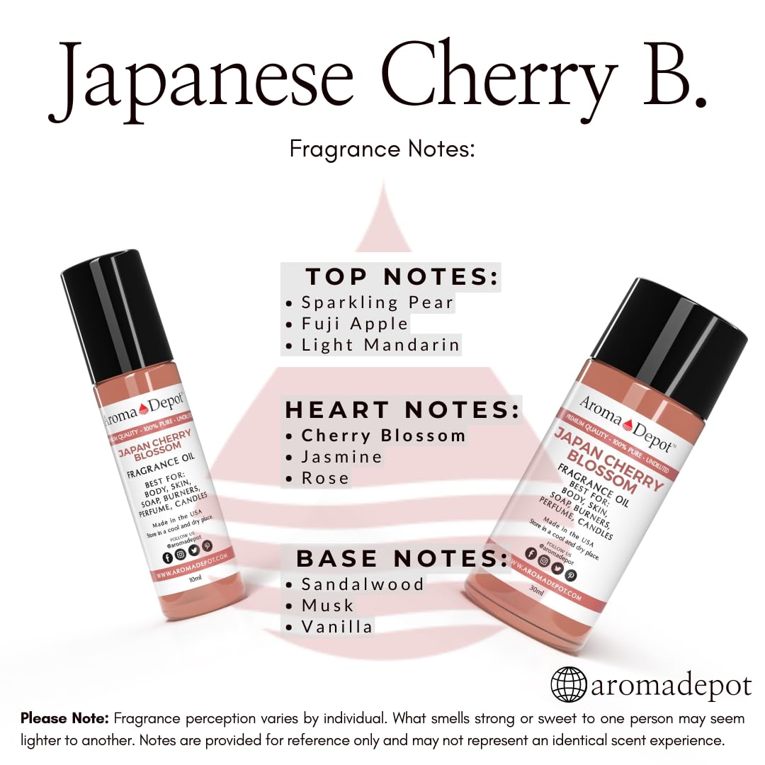 Aroma Depot 8 fl oz Japanese Cherry Blossom Fragrance Oil – Scent for Candle Making, Soap Making, Wax Melts, Diffusers, Body Oil Blends & Incense (240ml)