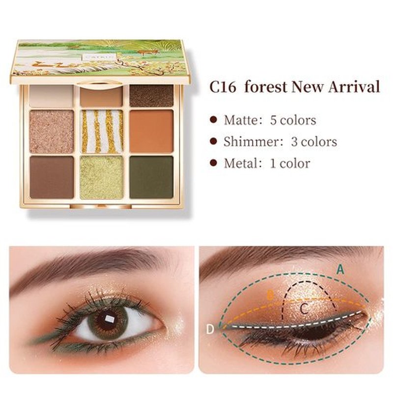 Catkin Eyeshadow Palettes 9 Blendable Shades Smooth Long Lasting Eyeshadow Matte and Glitter Eye Makeup Highly Pigmented Makeup Palettes C16