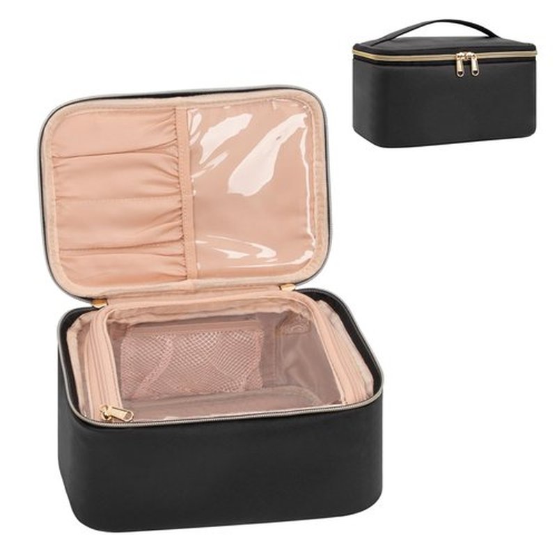OCHEAL Makeup Bag,Travel Cosmetic Bag for Women,Large Clear Window Make Up Bag Organizer Case for Girls Cosmetics and Brushes Toiletries Accessories -Black