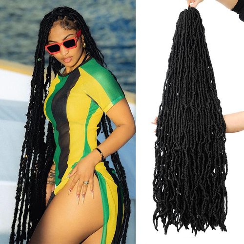 Youngther Soft locs 36 inch 6 packs Extended New Faux Locs Crochet Hair Pre Looped Synthetic Braiding Hair Extension Crochet Hair for Black Women (36 inch, 6packs,1B)
