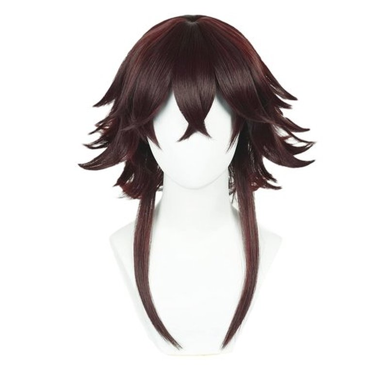 Short Brown Cosplay Wig Male Men Anime Layered Fluffy Character Costume Wig Heat Resistant Halloween Party Wig + Wig Cap (Brown)