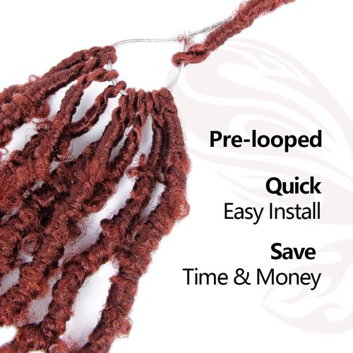 NISEYO NU Short Pre-looped Butterfly Locs Crochet Hair 12 Inch 8 Packs Light Weight & Soft Distressed Locs, 350#(Ginger Red)