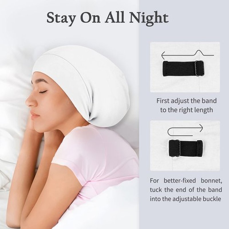 OLESILK Silk Bonnet for Sleeping Women: 100% Mulberry Silk for Frizz Free Curly, Adjustable Strap for Non Slip, Ivory