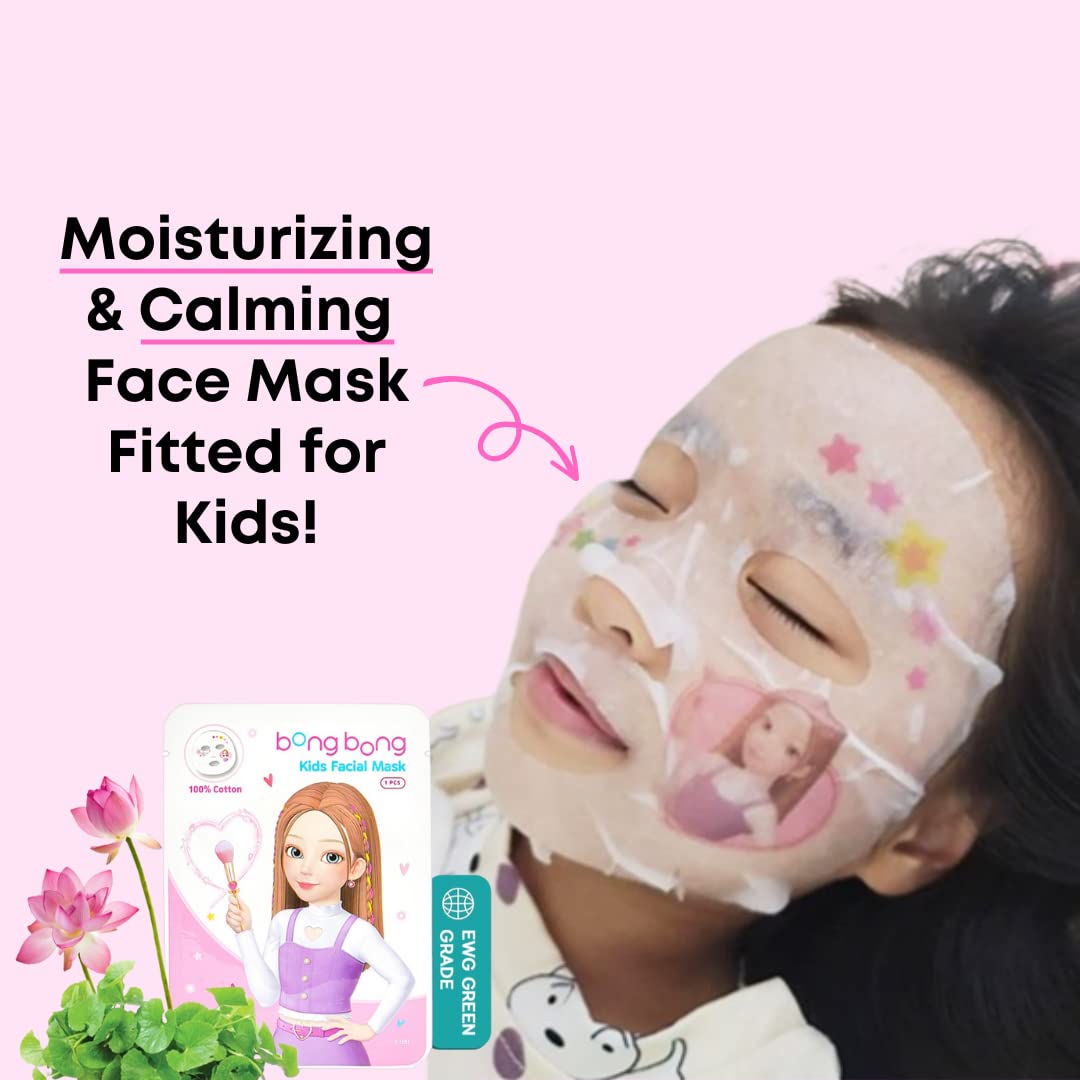 BB Kids Face Masks Spa 5-Pack With Spa Headband | Kids Facial Masks for Girls With 100% Cotton Sheets | Princess Facial Mask for Kids Spa Party Birthday Sleepover (10-Pack with Pink Band)