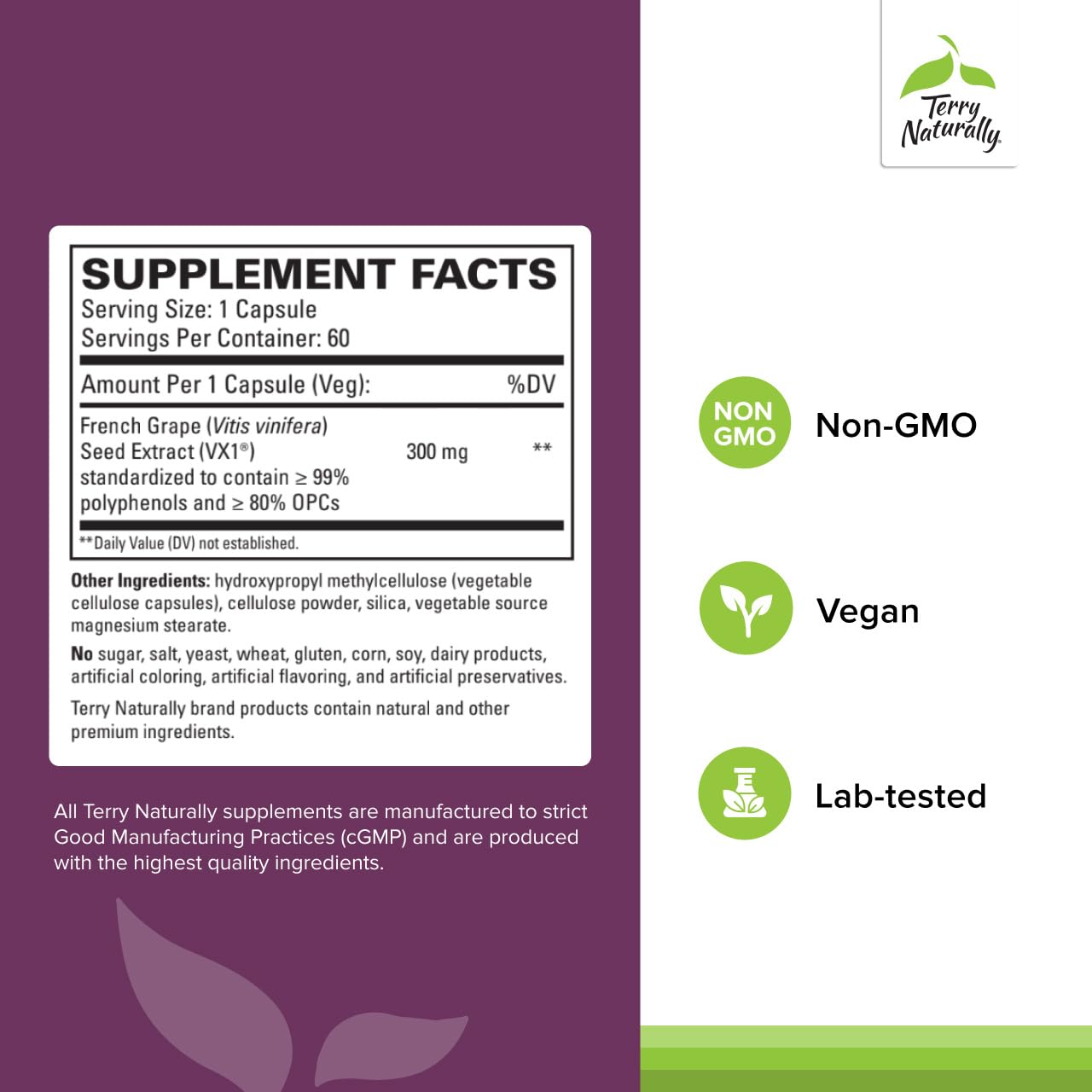 Terry Naturally Clinical OPC - Cardiovascular Health & Focus Support Supplement - Dietary Supplement with Grape Seed Extract & Sunflower Lecithin - Immune Support Supplement - 300 mg, 60 Softgels