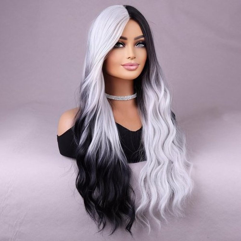 BERON Black White Wig Long Wavy Wigs Black White Wigs for Women Long Curly Black White Wig for Party Halloween