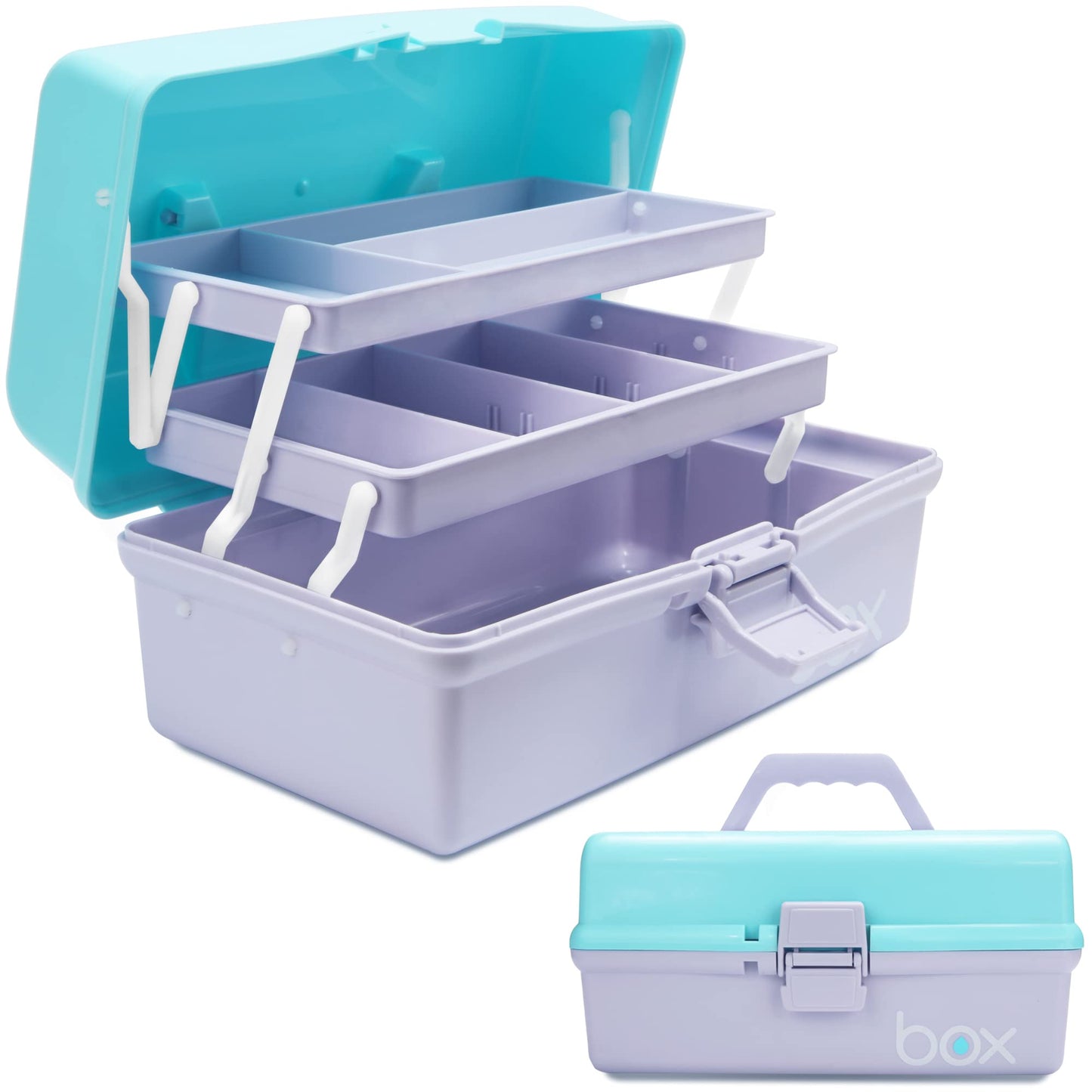 TERGOO 12in 3-Layer Plastic Craft Organizers and Storage, Portable Folding Tackle Box with Handle & Adjustable Dividers, Multipurpose Case for Sewing, Art Supplies, Medicine, Tools (Purple Blue)