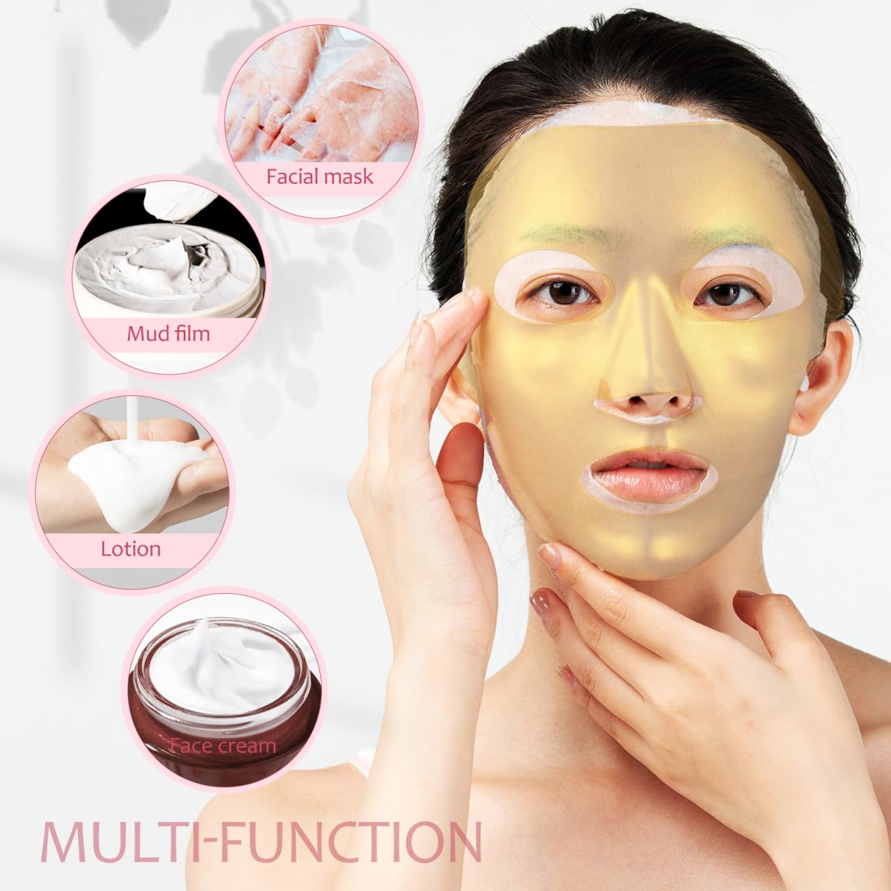 balacoo 3 Pcs Silicone Facial Mask, Reusable Face Mask Cover, Moisturizing Face Silicone for Women and Facial Smoothies Care Tool (White, Golden)