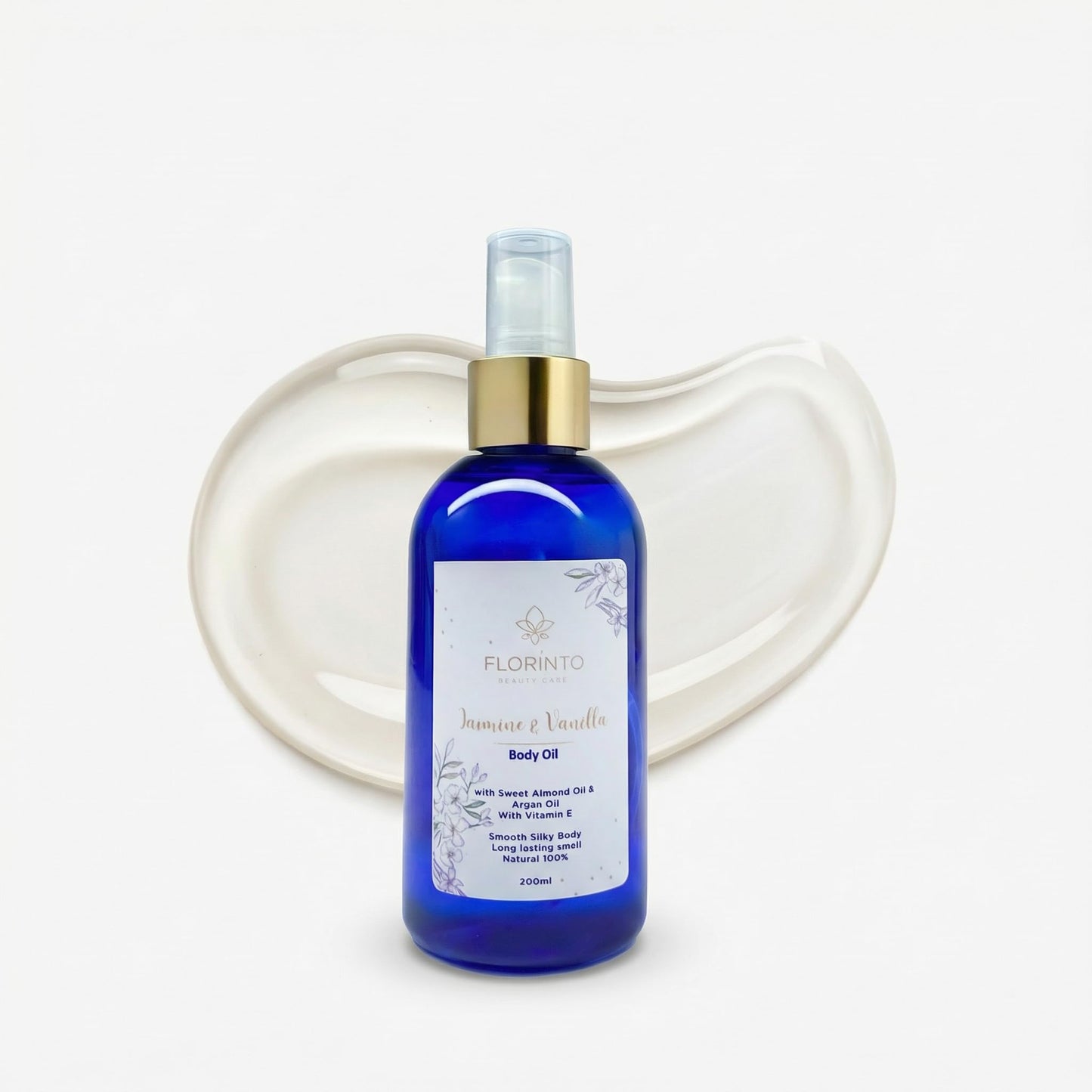 FLORÍNTO Body Oil – Hydrating & Nourishing Formula with Natural Oils & Vitamin E – Deep Moisture for Smooth & Glowing Skin – Fast Absorbing & Non-Greasy Formula – 200 ml (Jasmine & Vanilla)