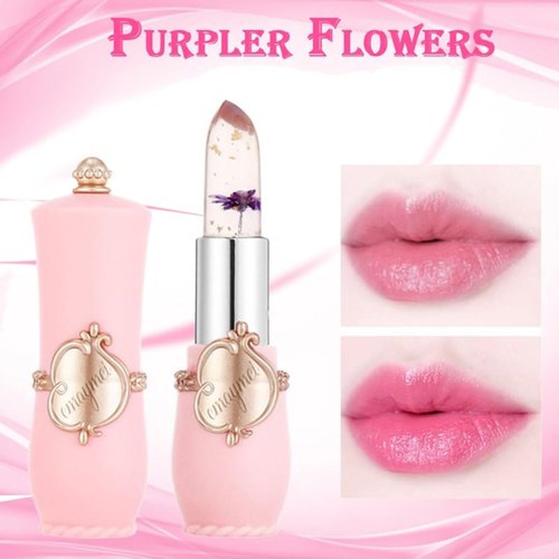Crystal Flower Jelly Lip Balm, Aloe Vera Color Changing Lipsticks,Lasting Nutritious Natural Moisturizing gentle colorless Lipstick Lip Gloss 2pcs (Purpler Flowers)