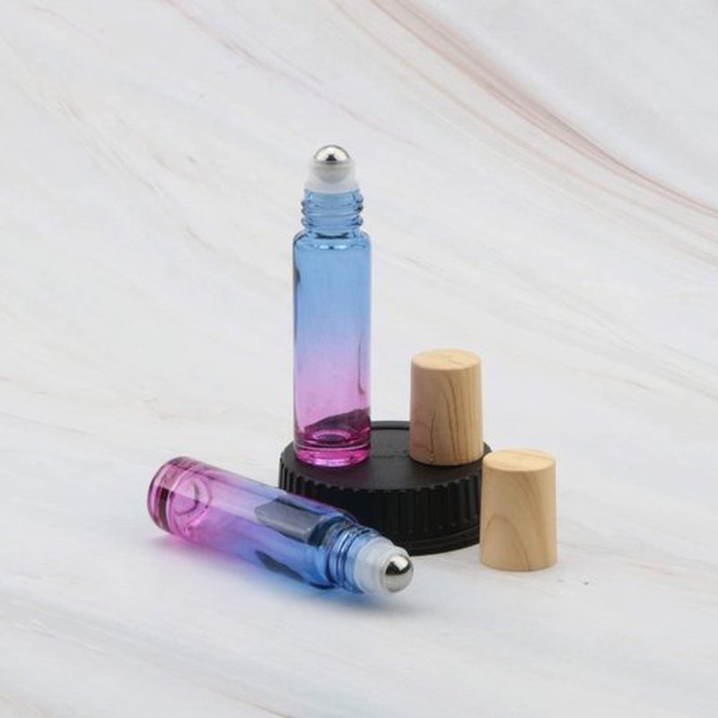 Newzoll 8 Pcs 10 ml (1/3 oz) Glass Roll on Bottles Blue Purple Gradient Roller Bottles Vials Container for Essential Oils Perfume Lip Balms