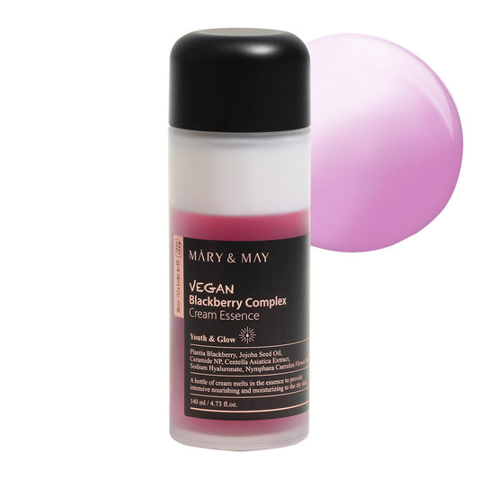 Mary&May Vegan Blackberry Cream Essence – Shake-to-Mix Dual-Phase Milky Toner, Ceramide + Blue Lotus Water, Barrier Support for Dry/Sensitive Skin, Unscented & Alcohol Free, 140ml (4.73 fl oz)