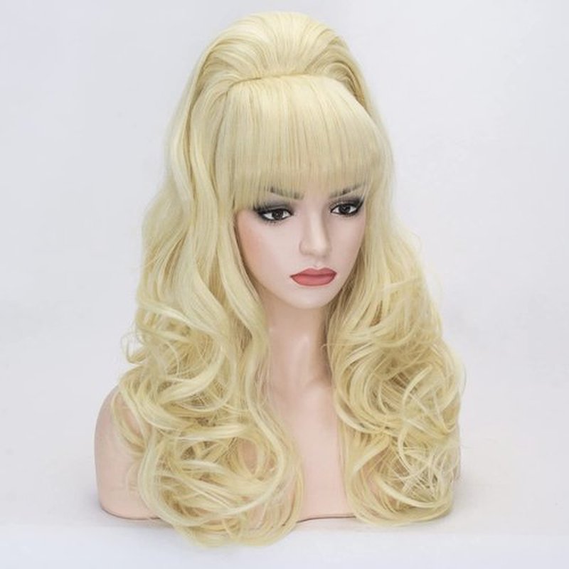 Probeauty Long Wave Blonde Bouffant Beehive Wigs Big Curly Wavy Retro Wigs for Women 70s 80s Costume 23 Inch