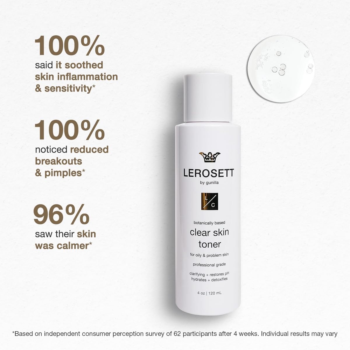 LEROSETT Toner for Clear Skin Aloe Vera Based Toner with Glycolic Acid & 10 Calming Botanicals Helps Reduce Irritation, Future Blemishes, Blackheads, and Tightens Pores, Natural, Vegan - 4 oz