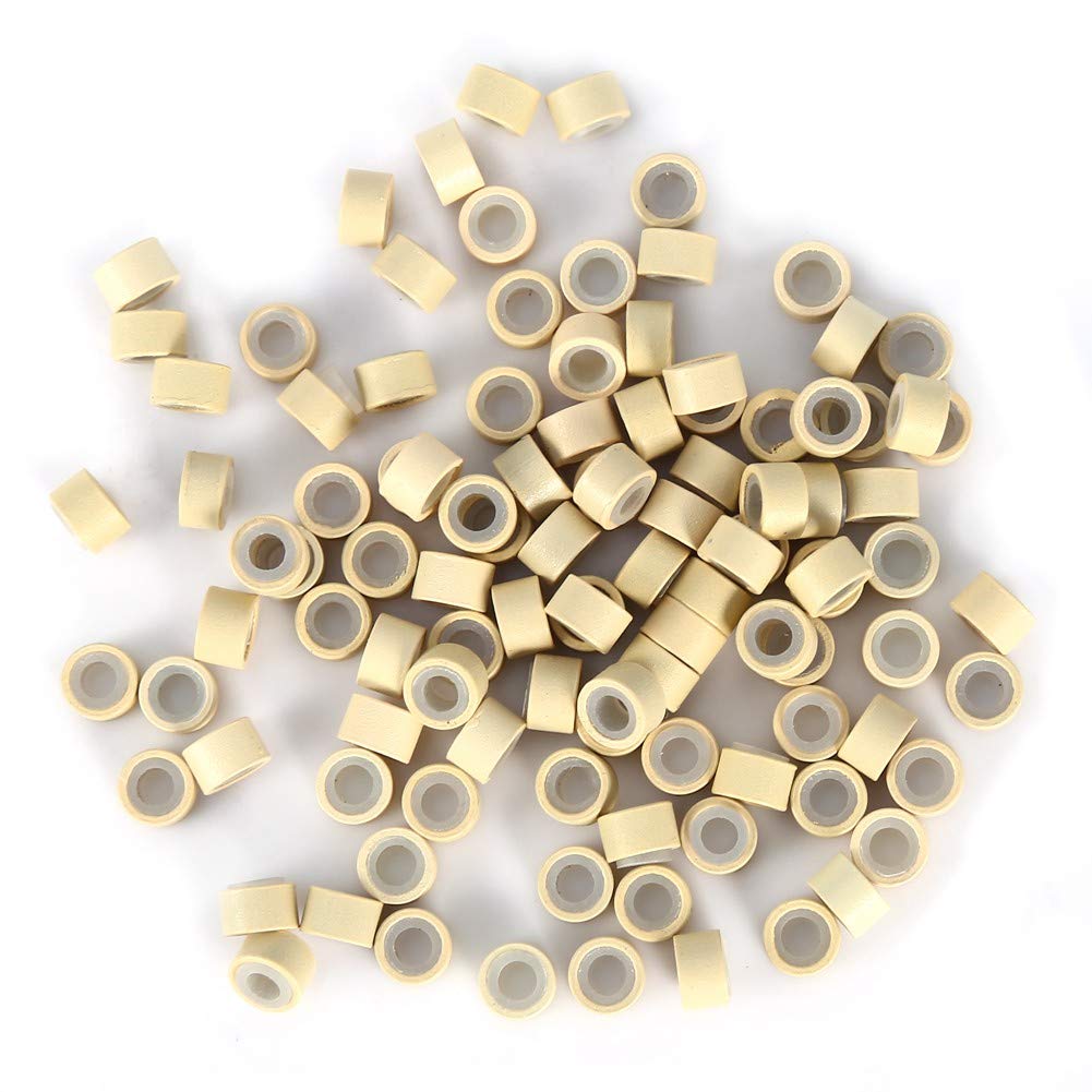 Silicone Micro Link Rings, 1 Bottle/Set 500Pcs 5mm Lined Beads Bead Extension Tool Silicone Lined Micro Beads 5 Colors Optional Silicone Lined Links Beads Linkies for Hair Extensions (Blonde)