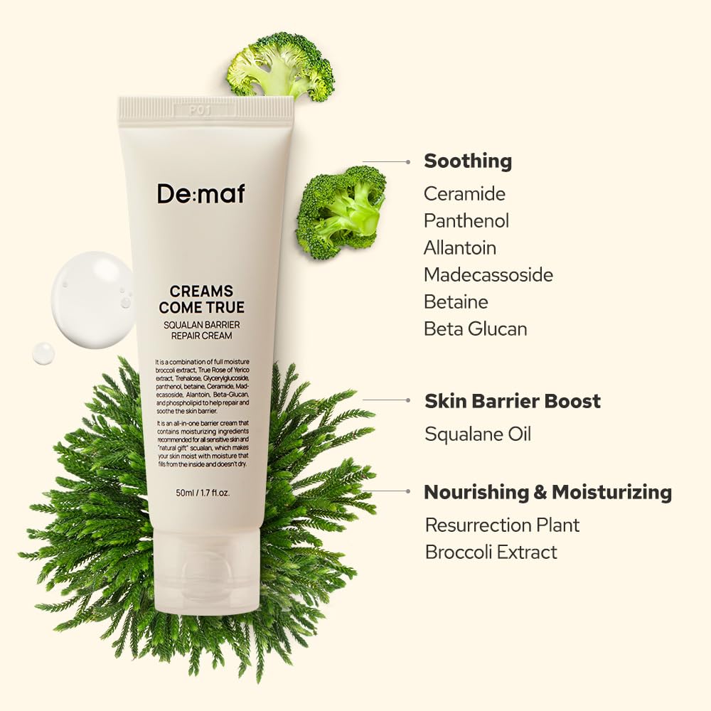 Creams Come True Squalane Barrier Repair Cream | Korean Face Moisturizer with Squalane Oil, Ceramides & Panthenol | K Beauty Skincare for Glass Skin (1.7 fl oz)