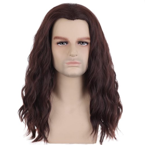 PATTNIUM Mens Brown Wig Long Wavy Brown Male Wig Shoulder Length Men Wig Brown Unisex Wig Heat Resistant Synthetic Hair Cosplay Party Costume Wig (Brown)