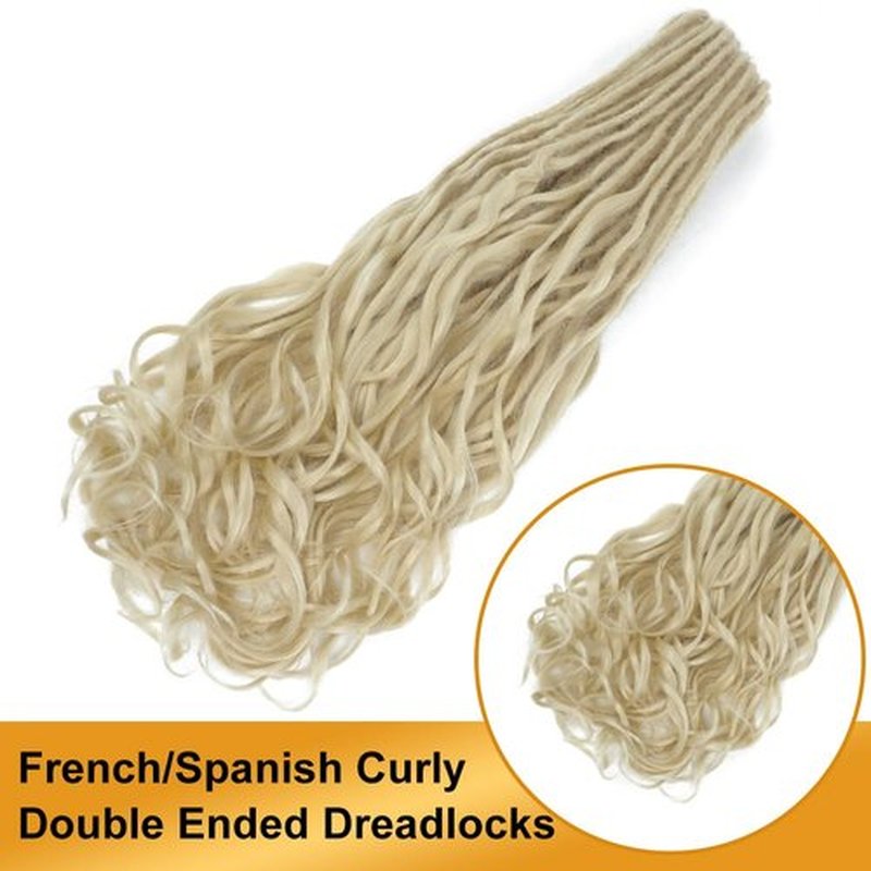 Aguacor Loose Wave Dreadlocks Synthetic French Curly Double Ended Dreadlock Extensions 24inches 30 Strands Thin Soft Blonde Spanish Curly DE Dreadlock Extensions for Women (30 Strands, 613#)