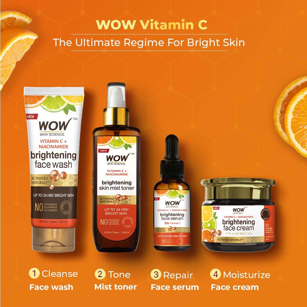 WOW Brightening Vitamin C Face Wash - No Parabens, Sulphate, Silicones, Color & Synthetic Fragrance - 100mL