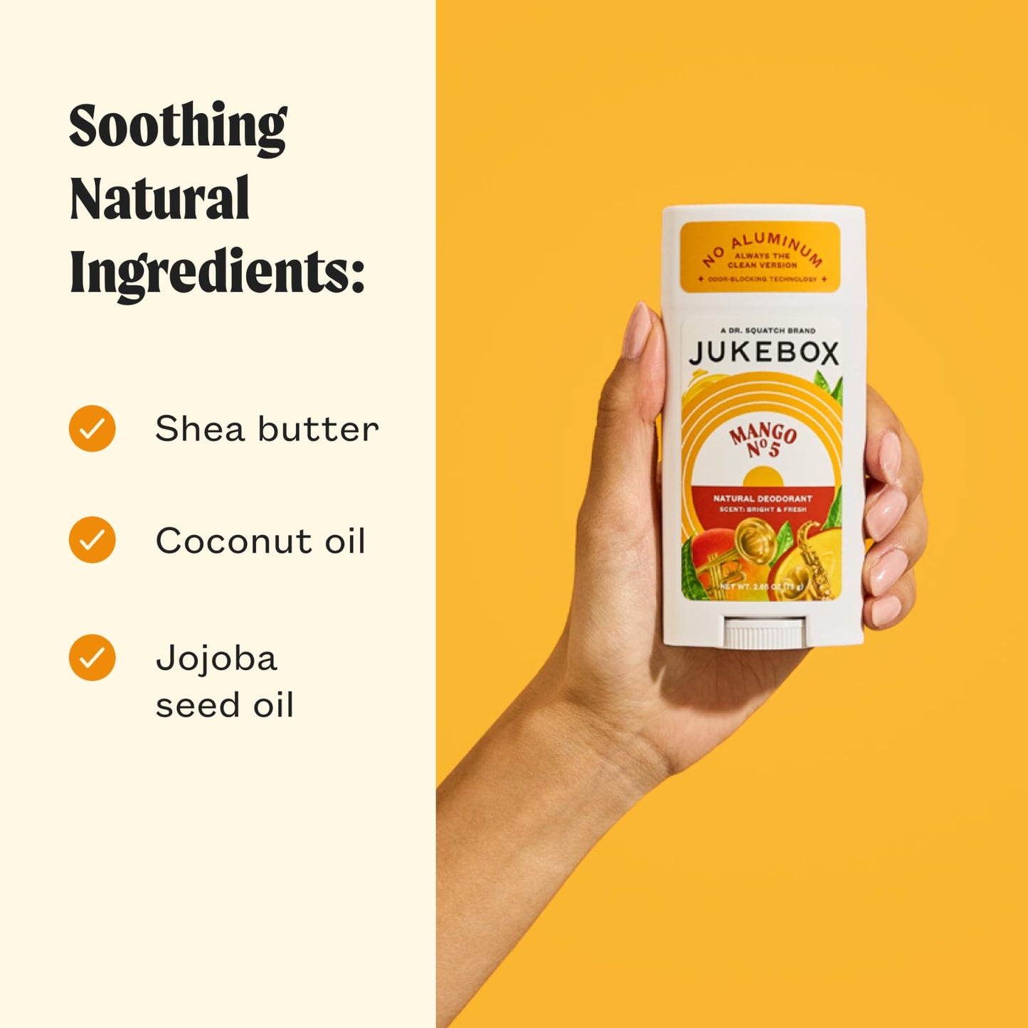 Jukebox Natural Deodorant for Women–Mango No. 5 Scent-Aluminum-Free, No Baking Soda, No Harsh Chemicals, Odor Blocking Technology, Mango,White Apricot,Peach-a Dr. Squatch Brand-2.65oz, 2 Pack