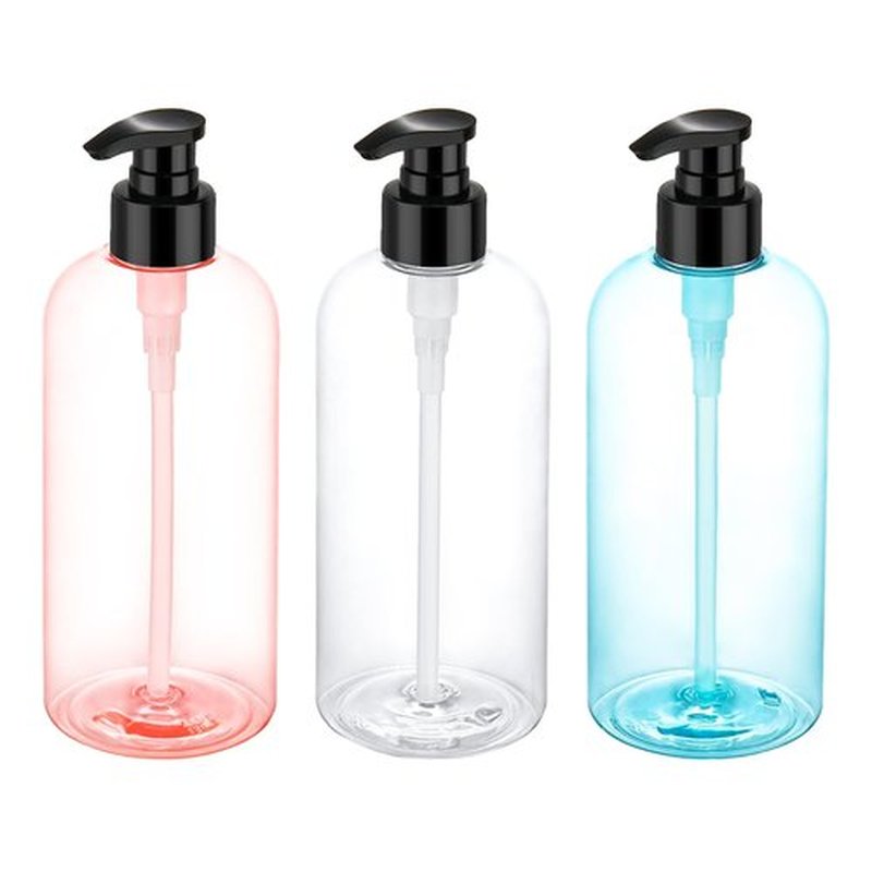 Bynccea 3 Pack Empty Plastic Pump Bottles Dispenser 16 oz / 500 ml Refillable Shampoo Bottles with Pumps Cylinder Shampoo Lotion Hand Pump Bottle Liquid Container for Bathroom Shampoo and Body Wash