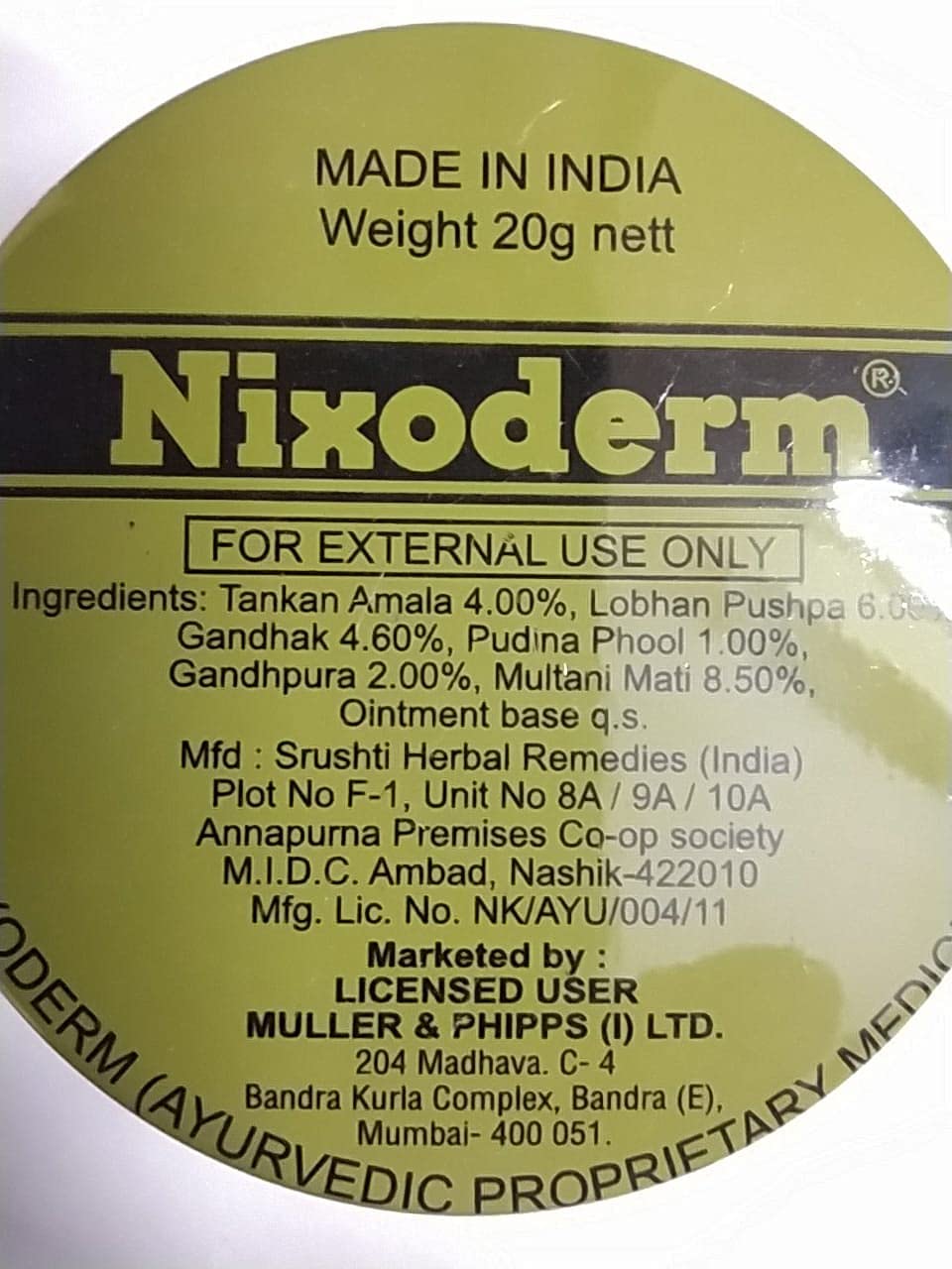 Nixoderm for Skin Problems Cream 20g Ayurvedic Ointment Cream Pack of (2)
