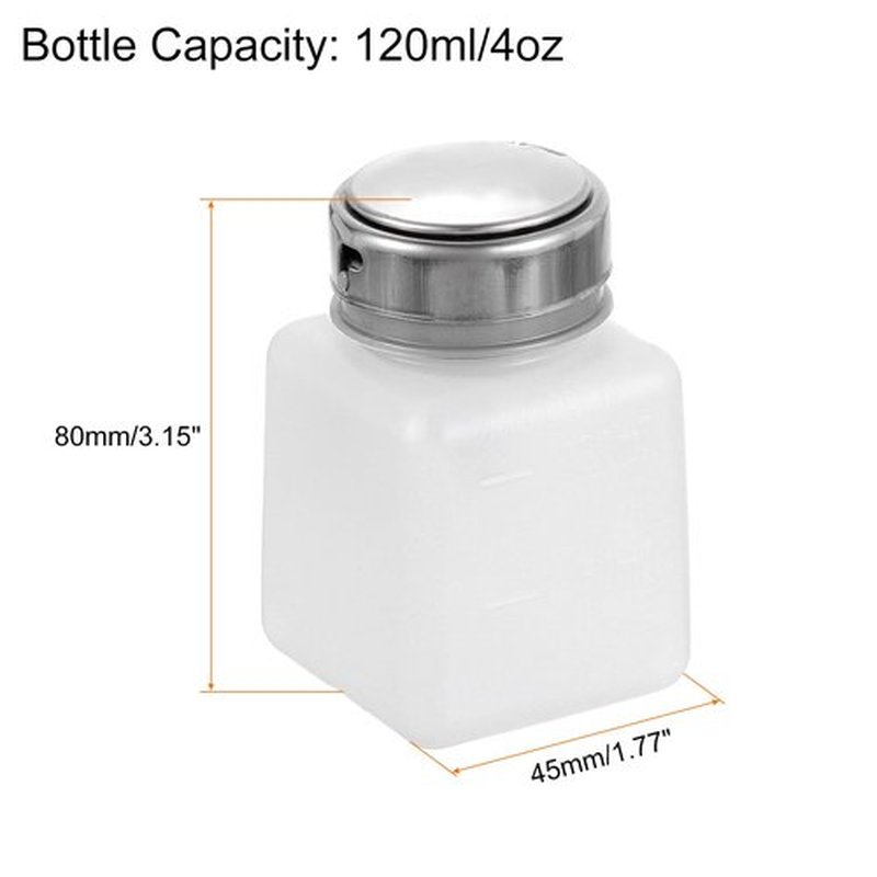 HARFINGTON 2pcs Solvent Alcohol Dispenser 120ml(4oz) Nail Polish Remover Push Down Liquid Dispenser Pump Bottle with Stainless Steel Press Head for Acetone Cleanser Polish Remover, White