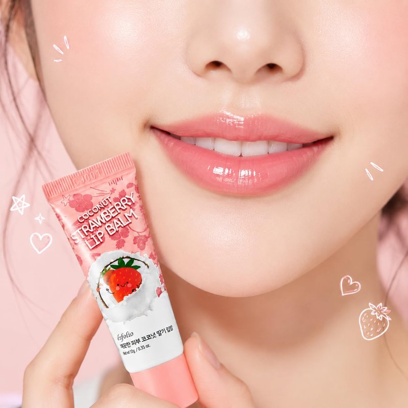Coconut Strawberry Lip Balm | Hydrating & Nourishing Lip Care with Coconut Oil & Strawberry Seed Oil - Moisturizes Dry Lips