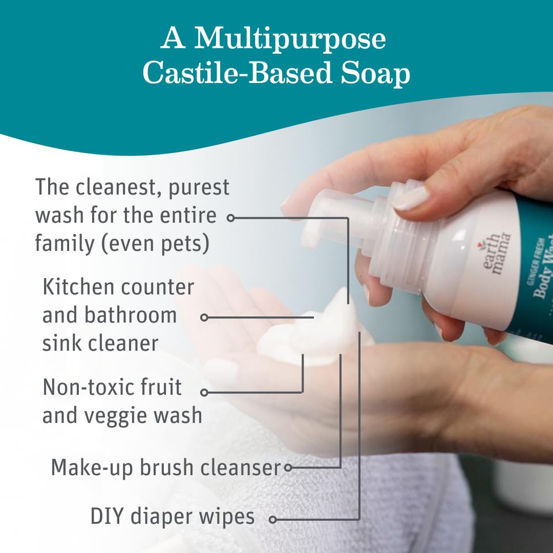 Earth Mama Ginger Fresh Foaming Hand Soap and All Purpose Body Wash for Sensitive Skin, Liquid Castile Soap with Organic Coconut Oil, Shea Butter, Calendula, & Aloe, 5.3 fl oz