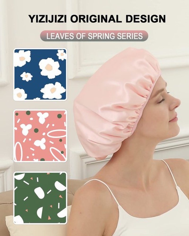 YIZIJIZI Terry Lined Shower Cap,Triple Layer Large Cap for Women,Shower Cap Reusable Waterproof,Long Thick Hair(Pink)