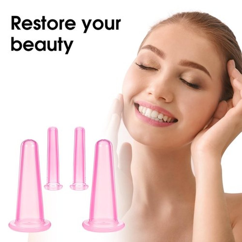 Xinjoduz 4 PCS Facial Cupping Therapy Set, Vacuum Silicone Cups for Cupping Therapy Facial Cupping Treatment Anti Aging Beauty Tool for Face and Eye Cupping Massage(Pink, 2 Small + 2 Large)