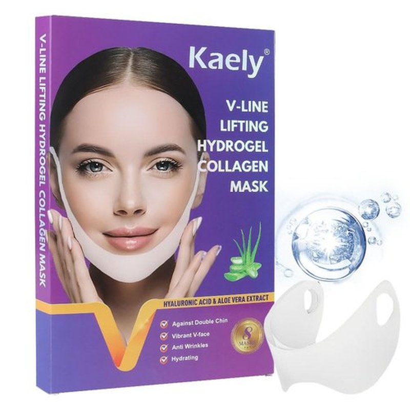 Kaely 8Pcs V Line Lifting Mask,Double Chin Mask,Chin Strap for Double Chin for Women,Face Lift Mask with Collagen,Hydrating Anti-aging