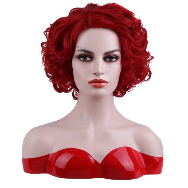 BERON Red Wigs Short Red Curly Wigs for Women Big Wavy 80s Flip Wigs Cosplay Costume Party Halloween Synthetic Red Hair Natural Mommy Wigs with Wig Cap